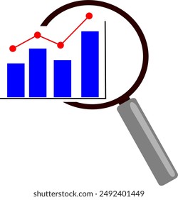 Kombination aus Lupenlogo mit Grafiken, flache Vektorillustration, Datenanalyse.