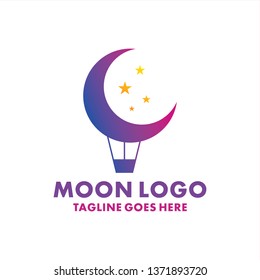Combination of Moon and Air balloon Logo Design Inspiration. Gradient Icon Vector. Modern And Creative Symbol.