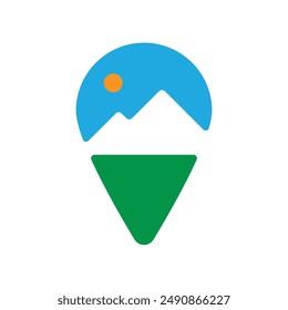 combination of mountains and ice cream funnel with sun logo vector