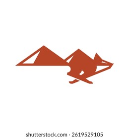 Combinación de montañas y zorros saltarines Logo Vector