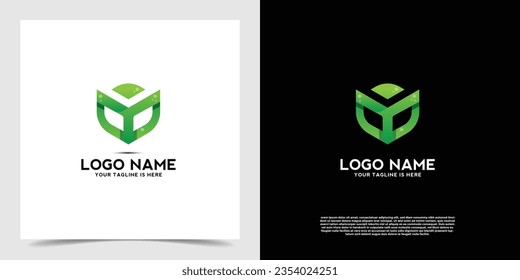 Combination of nature leaf with owl head mask icon logo vector. Ecology logo vector template