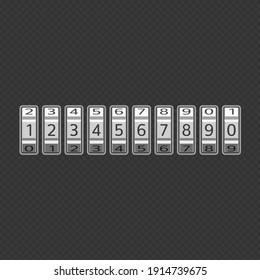 Combination, number code Lock. Vector illustration of a combination lock set with all ten numbers. Protection, security concept. Keypad entry. Realistic style. 