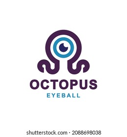 Combination Octopus and eyeball with flat minimalist style in white background , template vector logo design editable