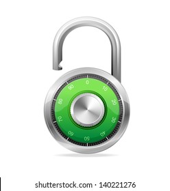 Combination Opened Lock, Security Concept. Vector padlock