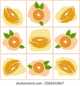Combination of orange and gingham motifs in one frame, patterns for fabric, wrapping paper, etc.