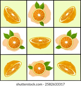 Combination of orange and gingham motifs in one frame, patterns for fabric, wrapping paper, etc.