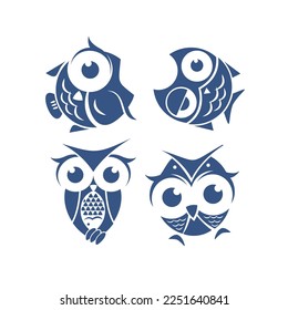 Combination of owl and fish logo graphic vector