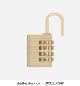 Combination padlock icon - hand drawn vector illustration. Flat color design.