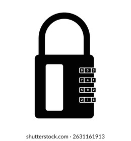 Combination Padlock Silhouette. Black and White Icon Design Elements on Isolated White Background