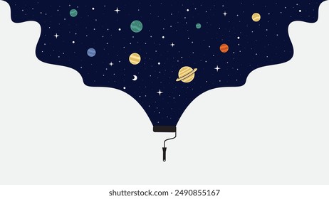 combination paint roll and space vector for background logo or illustration