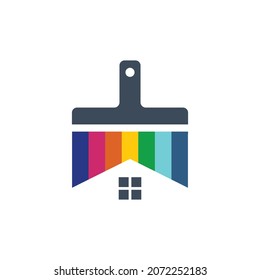 Combination paintbrush and home with a minimalist flat style. Logo Designs Vector editable as you wish