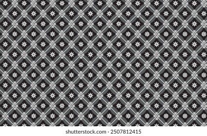 A combination pattern of squares and flower shapes in black and gray