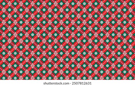 Ein Kombinationsmuster aus Quadraten und Blütenformen mit bunten Weihnachtsfarben