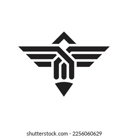 Kombination aus Bleistift und Flügellogo, Vektorgrafik