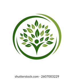 a combination of people and leaves. suitable for consulting, community, education, mental health, mental and physical health logos.