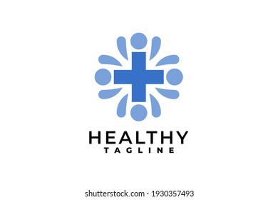 combination of people symbol and health symbol. hospital logo vector template. medical symbol.