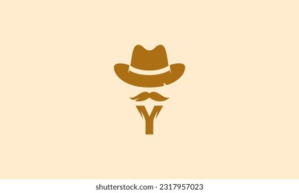 combination pictogram logo cowboy hat with mustache and letter Y as beard