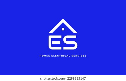 combination pictogram logo house and monogram letter ES in blue background