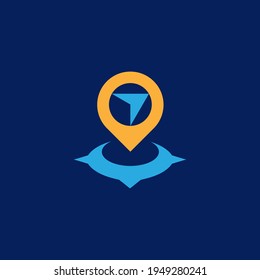 combination pin location and compass direction logo. editable and easy to custom