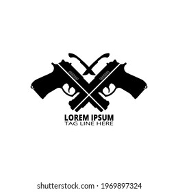 Combination pistol and machete logo. Vector EPS 10.