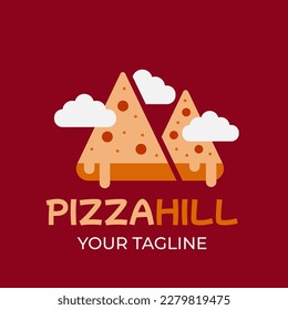 Combination of pizza and the mountain. Suitable for pizza logo inspiration.