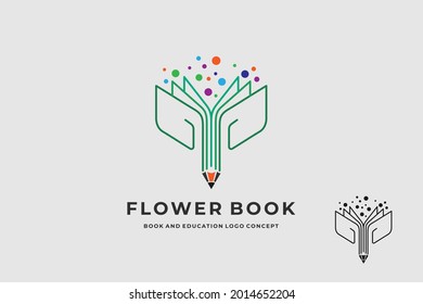 combination of plant, leaf and flower book education line logo template vector illustration icon element