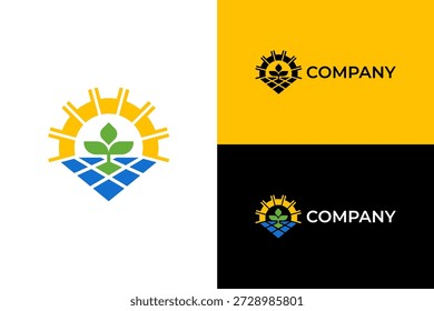Logo de una combinación de plantas y sistemas de energía solar.