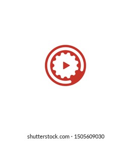 Combination of play and gear logo design vector