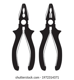 Combination pliers black silhouettes, both sides. Electrician, construction worker and repairman hand tool, vector illustration isolated on white background.