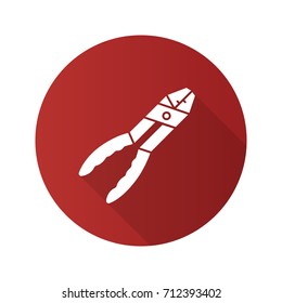Combination pliers flat design long shadow glyph icon. Vector silhouette illustration
