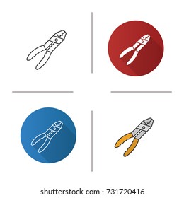 Combination pliers icon. Flat design, linear and color styles. Isolated vector illustrations