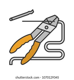 Combination pliers removing wire insulation color icon. Isolated vector illustration