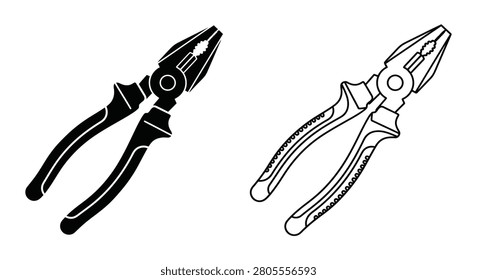 Combination Pliers Silhouette Black And White Line Art Illustration