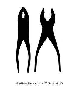 Combination pliers silhouette , vector clipart on a white background. Pliers silhouette, high quality vector