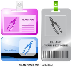 Combination pliers. Vector id cards.