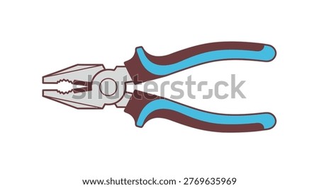 Combination pliers vector illustration with blue and brown grips for gripping, cutting, and bending materials, showcasing essential tool design for various applications.