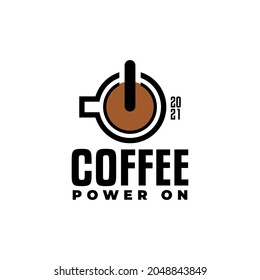 Combination of a power button symbol with a coffee cup. Good for coffee shop logo. Coffee logo vector template.