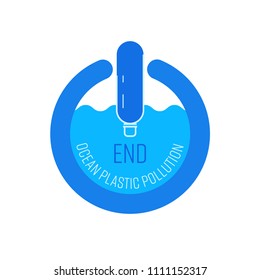 Combination of power icon and plastic bottle icon representing a joint effort to end ocean plastic pollution. Vector illustration.