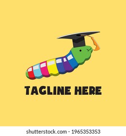 The combination of a rainbow caterpillar with a matching and unique graduation cap can be used for university symbols, university books, libraries, Education