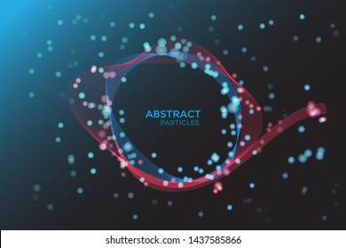 combination of red and blue color wave with particle and light abstract backgorund. Vector illustration.