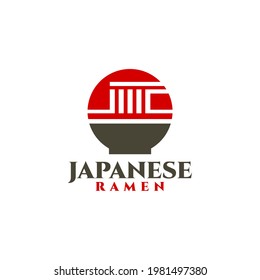 combinación de círculo rojo de una bandera japonesa y un tazón de fideos, bueno para el restaurante japonés o el restaurante ramen.