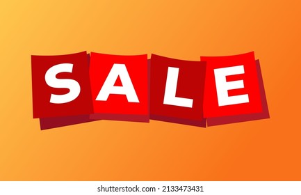 A combination of red flags, a sales concept for stores with the inscription SALE on an orange background. Illustration of the sales concept.