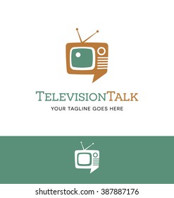 combination retro tv and talk bubble logo for business, group, blog or website