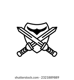 Combinación de ejército romano, escudo y espadas en una ilustración de diseño. Es bueno para el logotipo, icono o símbolo.