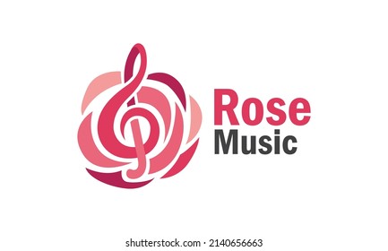 Combination of roses with musical notes for music identity logo design, musical performance events.