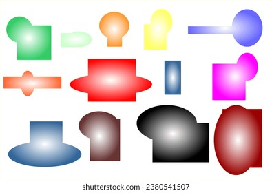 a combination of round and rectangular shapes with various random and colorful shapes and sizes