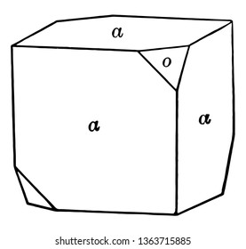 Combination sample Cube and tetrahedron. The faces of the alternate corners of the cube, vintage line drawing or engraving illustration.