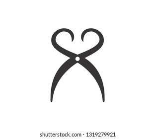 Combination scissor and  love. haircut logo