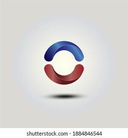 Combination of semi circle letter O. Abstract vector logo design 3D