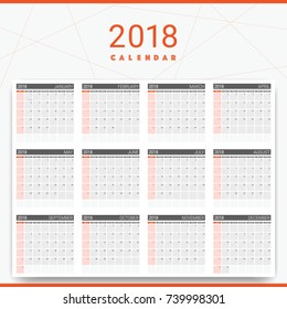 Combination set of 12 month 2018 illustration vector calendars or desk planners, weeks start on Sunday